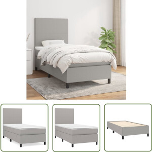 vidaXL Boxspring - Boxspringbed - Boxspring met matras stof lichtgrijs 80x200 cm - Bed Frame - Tweepersoonsbed - Grijs Bed