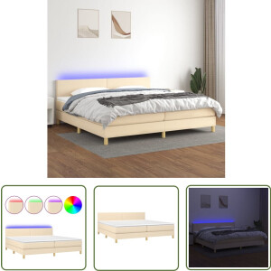 vidaXL Boxspring - crèmekleurig - 200x200 cm - LED Boxspring Bed - Led Bed - Creme Bed - Pocketed Spring Mattress - Adjustable Headboard