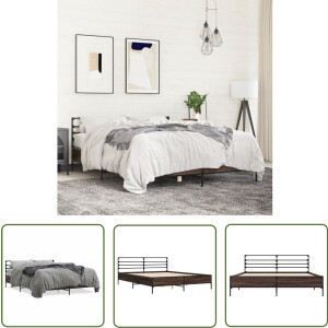 vidaXL Houten Bed - Bed Frame - Bedframe bewerkt hout metaal bruin eikenkleur 150x200 cm - Bruine Bed - Tweepersoonsbed - Slaapcomfort