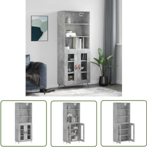 vidaXL Opbergkast - Hoge Kast - Hoge kast 69,5x34x180 cm bewerkt hout betongrijs - Houten Kast - Grijze Kast - Betonnen Kast