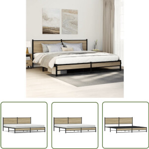 vidaXL Bed Frame - Slaapkamers - Bedframe zonder matras metaal sonoma eikenkleurig 193x203 cm - Houten Bed - Metalen Bed - Boxspring
