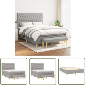 vidaXL Slaapcomfort - Boxspringbed - Boxspring met matras stof lichtgrijs 140x200 cm - Luxe Boxspring - Pocketvering Matras - Middenhard Matras