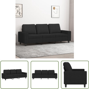 vidaXL Zwarte Bank - 3 Zits Bank - Driezitsbank 180 cm stof zwart - Banks Kopen - Comfortabele Bank - Salon Meubels