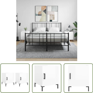 vidaXL Slaapkamerinrichting - Nachtkastjes - Nachtkastjes 2 st 40x40x50 cm bewerkt hout hoogglans wit - Houten Meubilair - Witte Meubelen - Modern Design