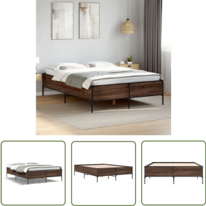 vidaXL Bedframe - Slaapkamers - Bedframe bewerkt hout metaal bruin eikenkleur 160x200 cm - Bruin Eiken - Houten Bed - Tweepersoonsbed
