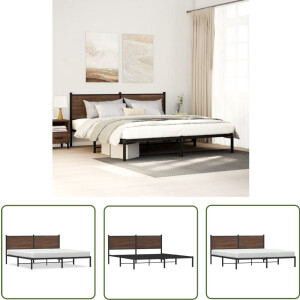 vidaXL Houten Bed - Bedframe - Bedframe zonder matras metaal bruin eikenkleurig 160x200 cm - Staal Bedframe - Tweepersoons Bed - Boxspring Bed