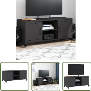 vidaXL Salontafel - Tv-meubel - Tv-meubel 100,5x39x43,5 cm staal zwart - Zwarte Tv-stand - Metalen Tv-meubel - Industrieel Tv-meubel
