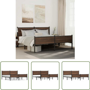 vidaXL Houten Bed - Bed Frame - Bedframe zonder matras metaal bruin eikenkleurig 160x200 cm - Metalen Bed - Slaapkamers - Bedroom Furniture
