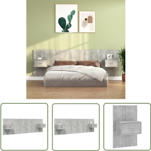 vidaXL Hoofdbord - Nachthaven - Hoofdbord met kastjes bewerkt hout betongrijs - Wandmontage - Beton Grijs - Houten Meubels