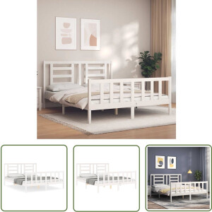 vidaXL Wit Bed Frame - Massief Grenenhouten Bed Frame - Bedframe zonder matras massief grenenhout wit 160x200 cm - Bed Frame 160x200 - Houten Bed - Tweepersoons Bed
