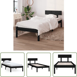 vidaXL Bed Frame Zwart - Massief Houten Bed Frame - Bedframe massief hout zwart 75x190 cm - Eenpersoonsbed - Houten Bed - Bed Frame