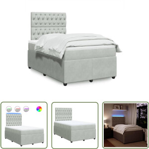 vidaXL Slaapcomfort - Boxspring - Boxspring met matras fluweel lichtgrijs 120x190 cm - Fluweel - Pocketveringmatras - Led Verlichting