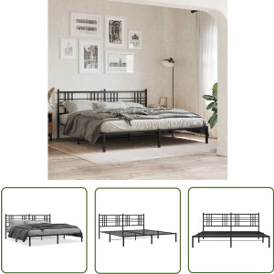 vidaXL Metalen Bedframe - Bed Frame - Bedframe met hoofdbord metaal zwart 193x203 cm - Staal Bedframe - Boxspring Frame - King Size Bed