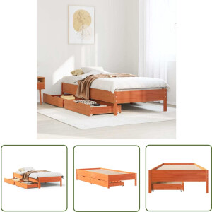 vidaXL Houten Bed - Bedframe - Bedframe zonder matras massief grenenhout wasbruin 100x200 cm - Massief Grenenhout - Bedkast - Slaapkamersuite