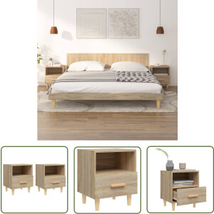 The Living Store Nachtkastjes Sonoma Eiken - Bewerkt hout en Massief Eucalyptushout - 40x35x47 cm (set van 2)