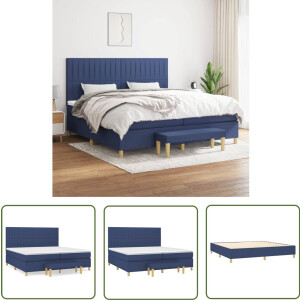 vidaXL Tweepersoonsbed - Boxspring - Boxspring met matras stof blauw 200x200 cm - Boxspringbed - Slaapcomfort - Blauw Bed
