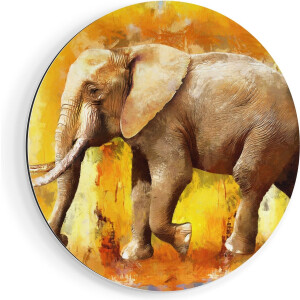 Artaza Dibond Muurcirkel Geschilderde Olifant Olieverf - Abstract - Ø 40 cm - Klein - Wandcirkel - Rond Schilderij - Voor Binnen en Buiten