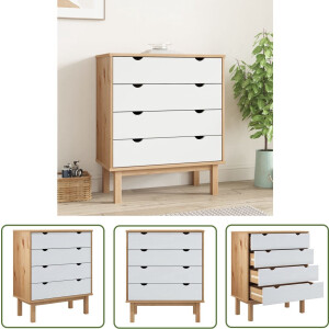 vidaXL Scandinavisch Wonen - Ladekast - Ladekast OTTA 76,5x39,5x90 cm massief grenenhout bruin en wit - Grenenhouten Kast - Vintage Kast - Opbergkast