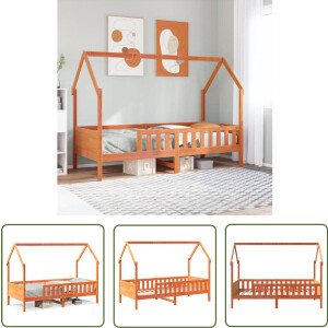 vidaXL Kidsbed - Kinderbed - Bedhuis wasbruin massief grenenhout 80x200 cm - Houten Bed - Grenenhouten Bed - Speelbed