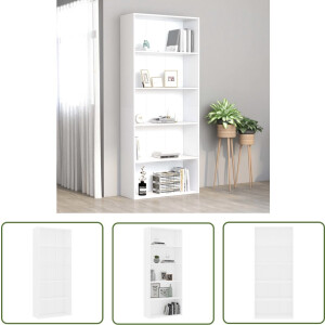 vidaXL Houten Boekenkast - Boekenkast - Boekenkast met 5 schappen 80x30x189 cm bewerkt hout wit - Bibliotheek - Boekenplank - Woonkamer Meubilair