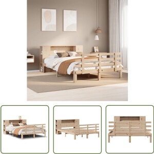 vidaXL Houten Bed - Bed - Bed met boekenkast zonder matras massief grenenhout 150x200 cm - Tweepersoonsbed - Boekenkastbed - Slaapkamermeubilair