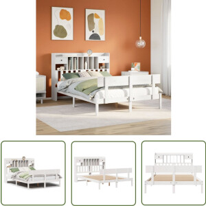 vidaXL Houten Bed - Boekenkasten Bed - Bed met boekenkast zonder matras grenenhout wit 160x200 cm - Slaapkamersdecoratie - Tweepersoonsbed - Bed Met Lade