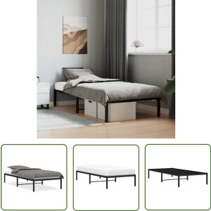 vidaXL Bed Frame Zwart - Metalen Bed Frame - Bedframe metaal zwart 90x200 cm - Bed Frame 90x200 - Staal Bed Frame - Modern Bed Frame