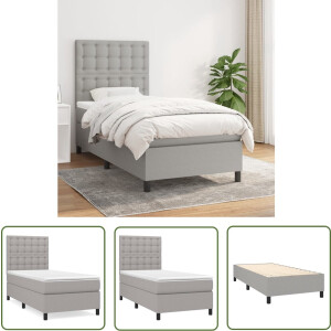 vidaXL Boxspring - Boxspringbed - Boxspring met matras stof lichtgrijs 90x200 cm - Pocketvering - Grijs Bed - Tweepersoonsbed