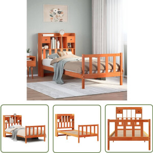 vidaXL Boekenkast - Bed - Bed met boekenkast zonder matras grenenhout wasbruin 100x200 cm - Houten Bed - Grenenhout Bed - Slaapkamers