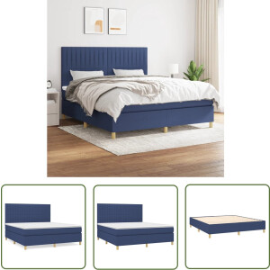 vidaXL Boxspring - Boxspringbed - Boxspring met matras stof blauw 160x200 cm - Bed - Tweepersoonsbed - Slaapcomfort