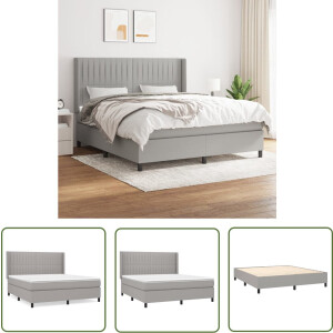 vidaXL Boxspring - Boxspringbed - Boxspring met matras stof lichtgrijs 160x200 cm - Slaapkamerinrichting - Tweepersoonsbed - Grijs Bed