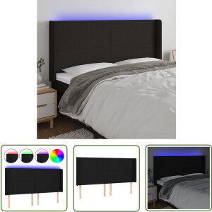 vidaXL Led Verlichting - Led Hoofdbord - Hoofdbord LED 163x16x118/128 cm stof zwart - Comfortabel Hoofdbord - Bedhoofd - Zwarte Hoofdbord