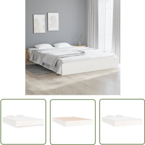 vidaXL King Size Bed - Massief Houten Bedframe - Bedframe massief hout wit 150x200 cm - Tweepersoons Bed - Wit Bedframe - Modern Bedframe