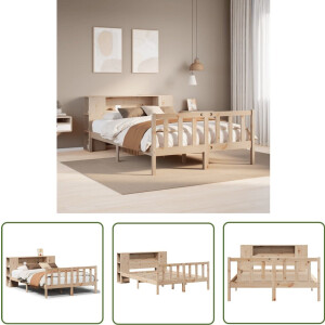 vidaXL Bedden - Slaapkamers - Bed met boekenkast zonder matras massief grenenhout 150x200 cm - Houten Bedden - Massief Hout - Grenenhouten Bed