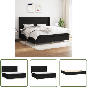 vidaXL Boxspring - Boxspringbed - Boxspring met matras stof zwart 200x200 cm - Tweepersoonsbed - Bed Frame - King Size Bed