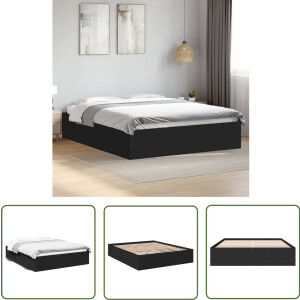 vidaXL Houten Bed - Bed Frame - Bedframe bewerkt hout zwart 150x200 cm - Zwart Bed - Tweepersoonsbed - King Size Bed