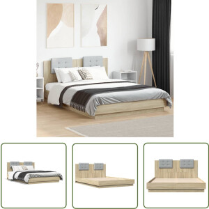 vidaXL Bed Frame - Slaapcomfort - Bedframe met hoofdeinde bewerkt hout sonoma eiken 140x200 cm - Houten Bed - Sonoma Eiken - Tweepersoonsbed