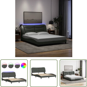 vidaXL Bed Frame - Slaapkamers - Bedframe met LED zonder matras Hvar 160x200 cm stof donkergrijs - Boxspring - Led Verlichting - Donker Grijs