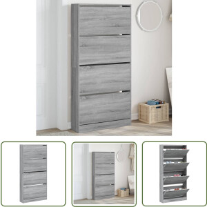 vidaXL Schoenenopberging - Schoenenkast - Schoenenkast met 4 klaplades 80x21x163,5 cm grijs sonoma - Grijze Schoenenkast - Houten Schoenenkast - Compacte Schoenenkast