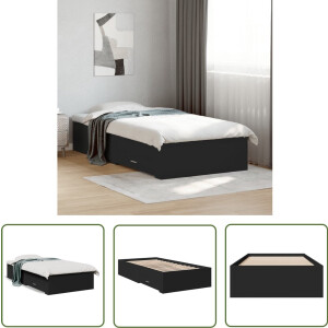 vidaXL Bed Frame - Slaapkamers - Bedframe met lades bewerkt hout zwart 75x190 cm - Houten Bed - Zwarte Bed - Boxspring