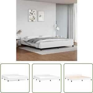 vidaXL Houten Bed Frame - Bed Frame - Bedframe met hoofdeinde zonder matras 200x200 cm wit - Tweepersoons Bed Frame - Witte Bed Frame - Kunstleder Bed Frame