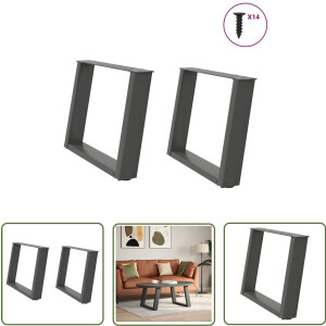vidaXL Salontafels - Salontafel Potten - Salontafelpoten 2 st U-vormig 70x(42-43) cm staal antraciet - Tafelpoten - Robuuste Tafelpoten - Zwarte Tafelpoten