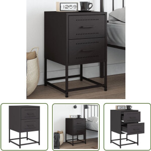 vidaXL Nachtkastje Staal - Nachtkastje Industrieel - Nachtkastje 36x39x60,5 cm staal zwart - Zwarte Nachtkastjes - Industriele Meubels - Woonaccessoires