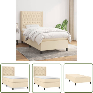 vidaXL Slaapcomfort - Boxspringbed - Boxspring met matras stof crèmekleurig 90x190 cm - Boxspring - Bed - Hoofdbord