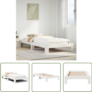 vidaXL Grenenhout - Bedframe - Bedframe zonder matras massief grenenhout wit 75x190 cm - Wit - Bed - Slaapkamer