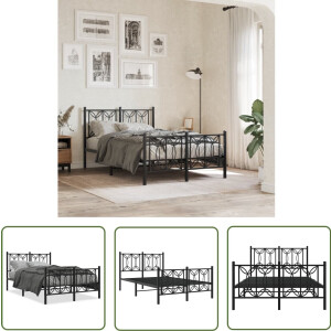 vidaXL Modern Bedframe - Stijlvol Bedframe - Bedframe met hoofd- en voeteneinde metaal zwart 120x190 cm - Zwart Bedframe - Metalen Bedframe - Bed Frame 120x190