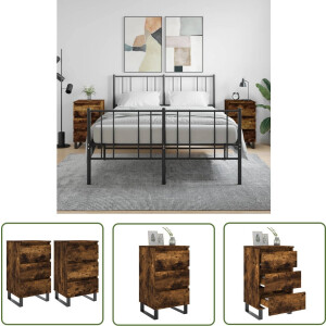 vidaXL Bedkastje - Nachtkastje - Nachtkastjes 2 st 40x35x69 cm bewerkt hout gerookt eikenkleurig - Houten Nachtkastje - Bruine Nachtkastje - Gerookte Eiken Kleur