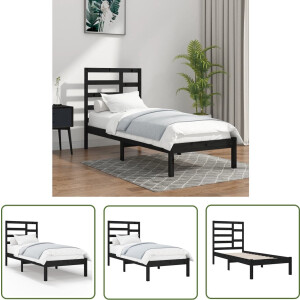 vidaXL Enkel Bed - Massief Houten Bed - Bedframe massief hout zwart 100x200 cm - Slaapcomfort - Modern Design - Minimalistisch Bed