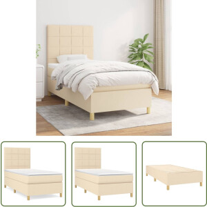 vidaXL Boxspring - Boxspringbed - Boxspring met matras stof crèmekleurig 80x200 cm - Bed Frame - Tweepersoonsbed - Cremekleurig Bed