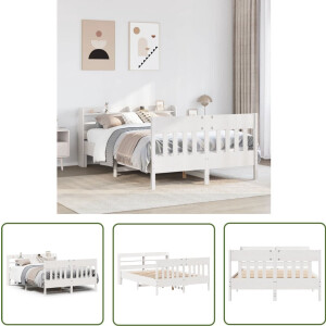 vidaXL Houten Bed - Bedframe - Bedframe zonder matras massief grenenhout wit 160x200 cm - Bed Met Opbergvakken - Kingsize Bed - Tweepersoonsbed